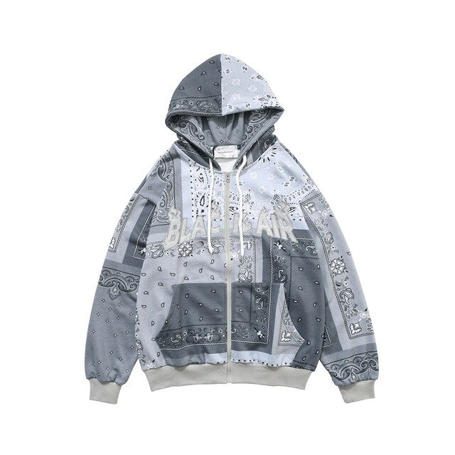 Full Zip Cashew Flowers Pink Hooded Sweatshirts Hoodies Men/women Harajuku Casual Patchwork Hoodie Hip Hop Cotton Tops-6