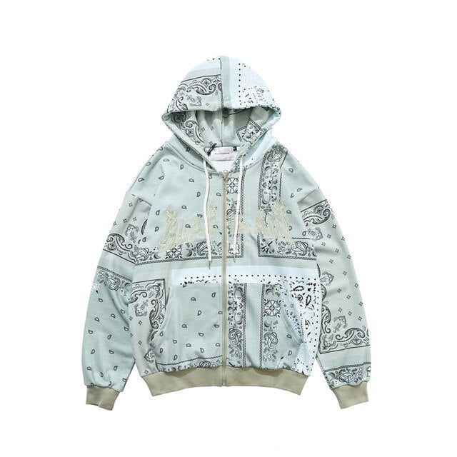 Full Zip Cashew Flowers Pink Hooded Sweatshirts Hoodies Men/women Harajuku Casual Patchwork Hoodie Hip Hop Cotton Tops-7