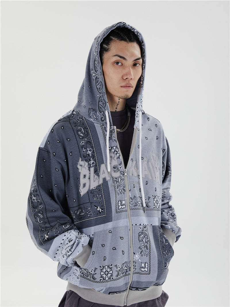 Full Zip Cashew Flowers Pink Hooded Sweatshirts Hoodies Men/women Harajuku Casual Patchwork Hoodie Hip Hop Cotton Tops-4