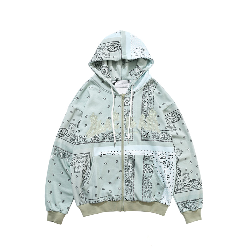 Full Zip Cashew Flowers Pink Hooded Sweatshirts Hoodies Men/women Harajuku Casual Patchwork Hoodie Hip Hop Cotton Tops-0