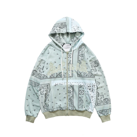 Full Zip Cashew Flowers Pink Hooded Sweatshirts Hoodies Men/women Harajuku Casual Patchwork Hoodie Hip Hop Cotton Tops-0